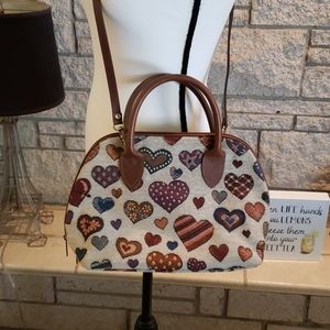 Orvis Tapestry Heart Print Handbag